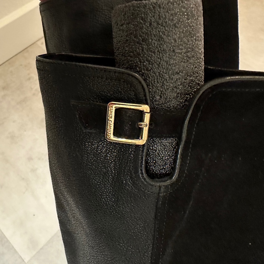 Women's Vince Camuto tall black leather & suede high heeled boots SZ 9 1/2 - Picture 6 of 12